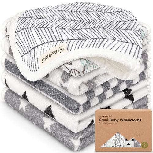 6-Pack Cotton Baby Washcloths for Newborn - Organic Cotton Muslin Soft Wash Cloths for Babies, Infant, Kids, Toddler Towels for Boy, Girl, Super Absorbent Face Cloths, Scratch-Free Baby Rags (Petals)