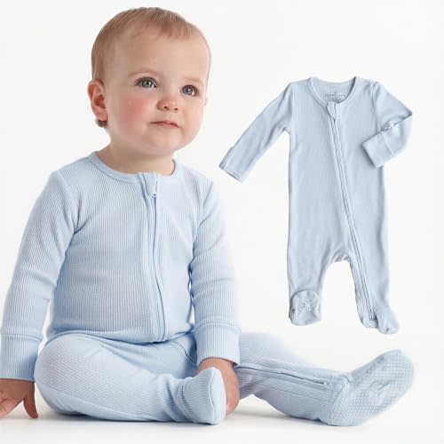 Caden Lane Waffle Zipper Footie | Ice Blue