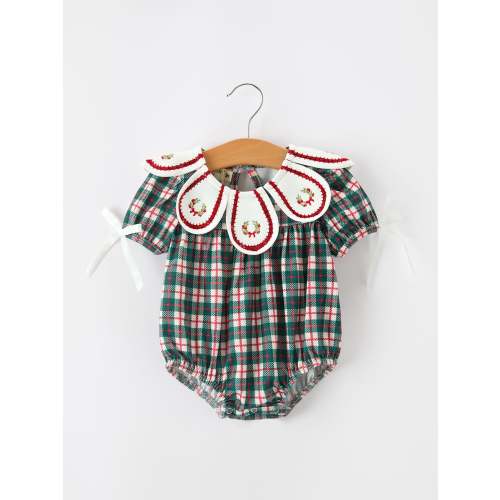 Baby Girl Christmas Plaid Wreath Embroidery Bubble Romper – The Rocking Horse Co.