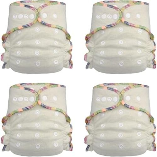 Overnight Hemp Fitted Cloth Diaper: Adjustable One-Size with Snap Buttons and 2 Cotton Hemp Inserts, Unisex Baby (4-Pack)