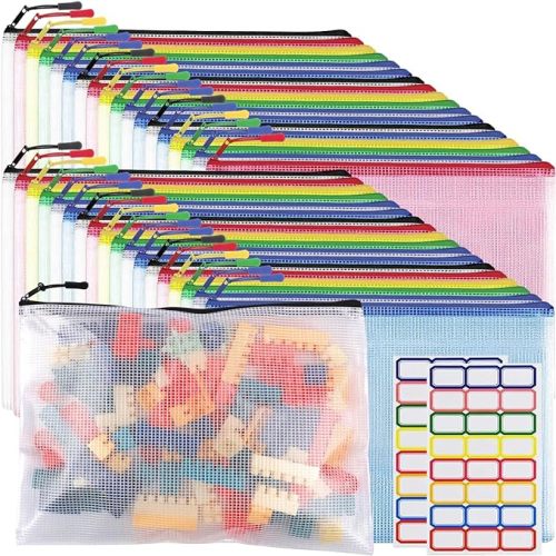 36pcs Large A4 Mesh Zipper Pouch File Bags YOPCDJ Reusable Zippered Pouches for Organizing Classroom, Board Game Storage, Puzzle Bags