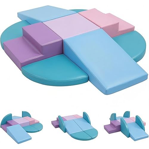 9-Piece Climbing Toys: Soft PU Leather Foam Blocks - Climb and Crawl Activity Blocks - Play Gym Equipment Indoor for Development(Macaroon)