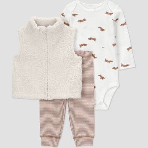 Carter's Just One You® Baby Boys' 3pc Dog Faux Shearling Vest with Bodysuit and Jogger Pants Set - Cream 9M