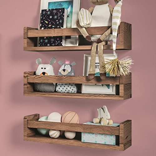 NATURE SUPPLIES Set of 3 White Nursery Room Shelves - Solid Wood Ideal for Books, Toys and Decor (Barnwood Brown)