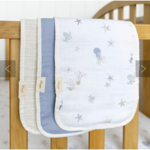 Cove Sea Life Muslin & Terry Cloth Baby Burp Cloth (3 Pack)