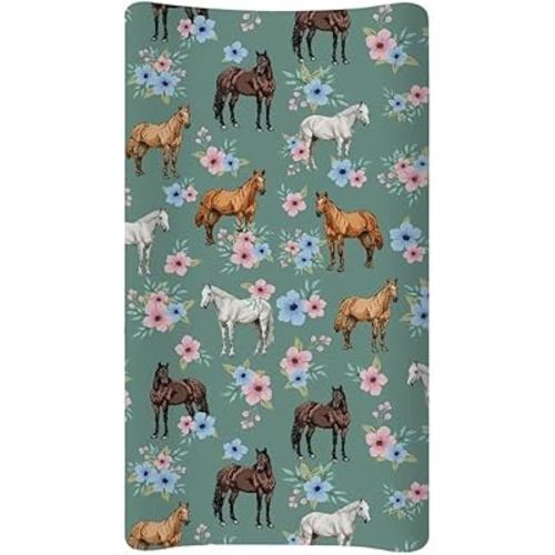 Horse Changing Pad Cover for Baby Girls Boys Diaper Changing Table Covers Soft Newborn Infant Changing Mat Covers Fitted 32"X16" Changing Table Sheet