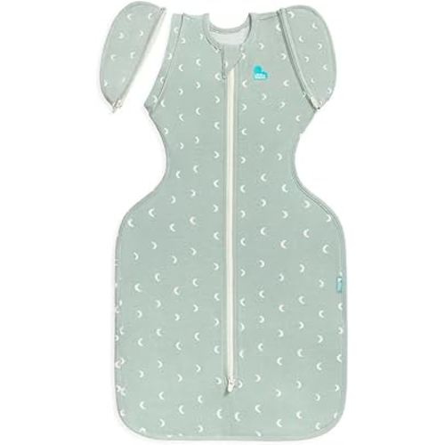Love to Dream Swaddle Up Transition Bag Original, Arms Up Position, Light and Ultra Breathable Cotton - Sleep Bag - 1.0 TOG - (20-24°C) Ideal for Moderate Temps (Moon Olive, Medium, 6–8.5kg)