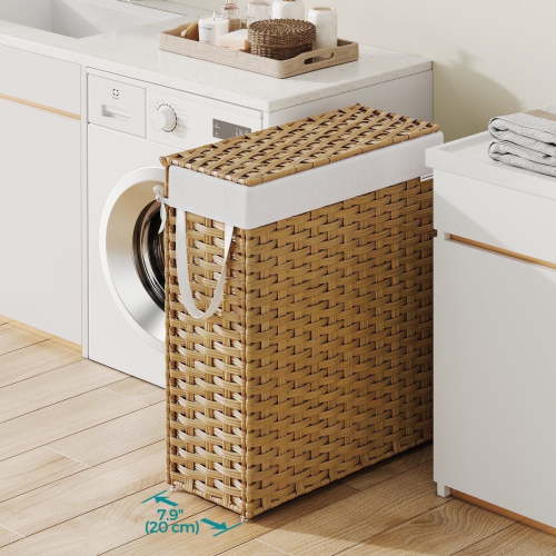 14.5 Gallon (55L) Wicker Laundry Hamper with Lid Laundry Basket with Handles Clothes Hamper Adult Natural