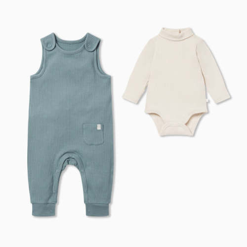 Ribbed Romper & Turtleneck Bodysuit Outfit Ribbed Berry & Ecru / 0 - 3 M