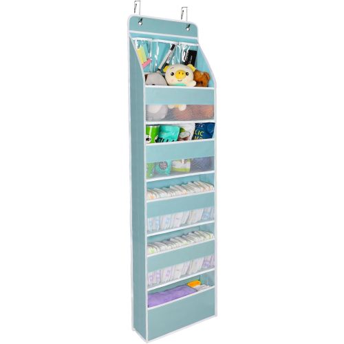 Univivi Door Hanging Organizer Nursery Door Hanging Storage Closet with 5 Large Pockets and 3 Small PVC Pockets Over Door Organizer for Cosmetics, Toys and Sundries (Blue)