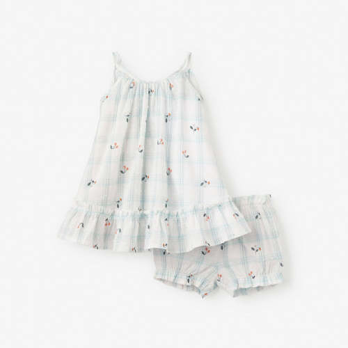 Strawberry Picnic Swiss Dot Sundress w/ Bloomer AQUA / 3-6M