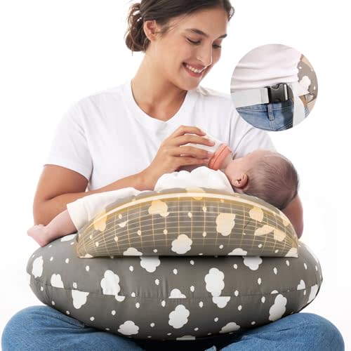 Momcozy Original Nursing Pillow for Breastfeeding-Innovative Safety Guard - Wider Feeding Pillows for More Support for Mom & Baby- Easier Nursing & Hand Free- Fit for All, Removable Cotton Cover