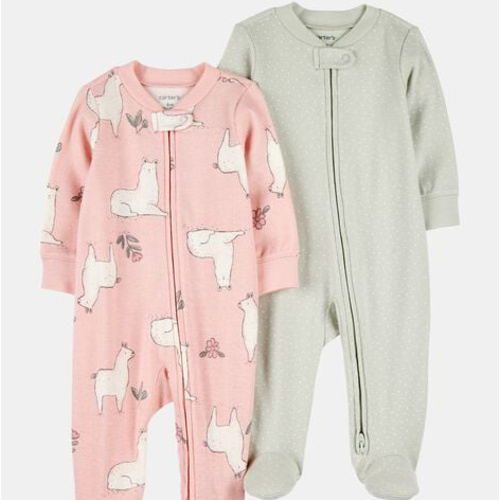 Baby Girl 2-Pack 2-Way Zip Cotton Sleep & Play Pajamas - Pink/Green | Carter's