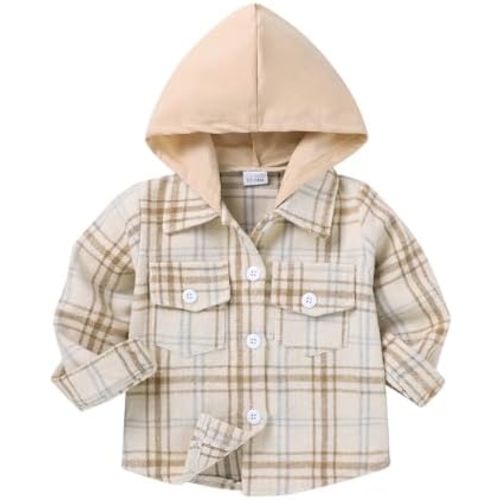 YOUNGER STAR Toddler Kids Boys Girls Flannel Hooded Plaid Shirt Button Baby Red Clothes