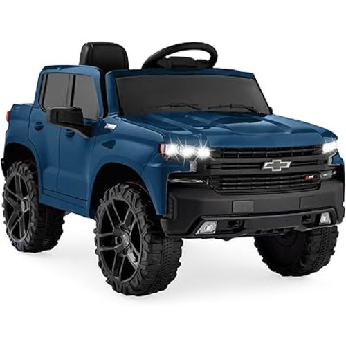 Best Choice Products 12V Licensed Chevrolet Silverado Ride On Truck, Electric Car Toy w/Parent Remote Control, Truck Bed Storage, Bluetooth Speaker, LED Lights, 2.5 MPH Max Speed - Blue