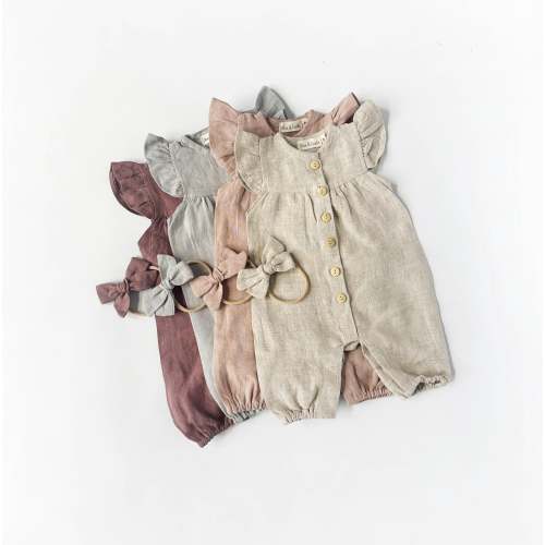 Jennifer Linen Jumper + Bow – Olive and Cradle