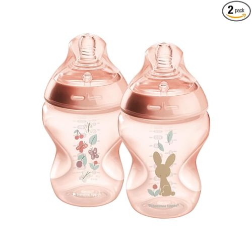 Tommee Tippee Natural Start Anti-Colic 9 oz BPA Free Baby Bottles, 0+ Months, Slow Flow Breast-Like Nipple, Self Sterilizing, Designed for Seamless Transition Between Bottle & Breast, Pink, Pack of 2