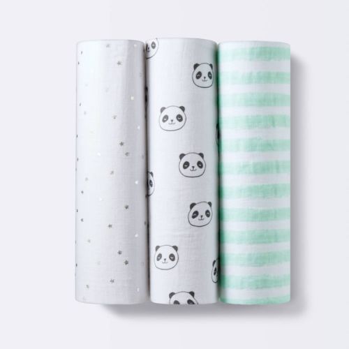 Muslin Swaddle Blankets Pandas 3pk - Cloud Island™: Cotton, 47" x 47", Safari Theme, 180 Thread Count