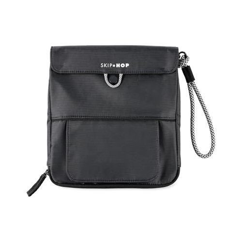 Skip Hop Travel Baby Changing Pad with Easy-Clean Surface, Covers Public Changing Stations, Wipes Pocket, Diaper Storage, Disposable Bag Dispenser and Magnetic Wipes Pocket, Clean Slate, Black