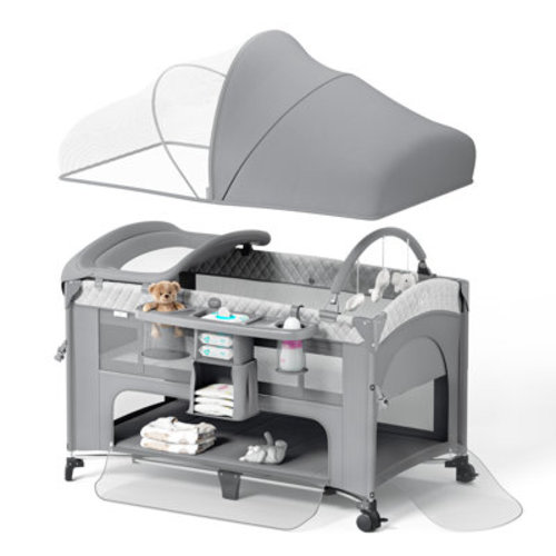 Rebrilliant 4-in-1 Convertible Baby Playard with Bassinet Bedside Sleeper, Changing Table & Mosquito Net | Wayfair