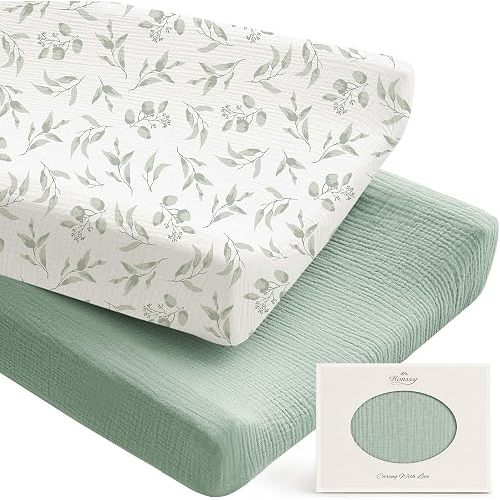 Konssy 100% Cotton Muslin Changing Pad Cover 2 Pack, 32"x16" Standard Fit
