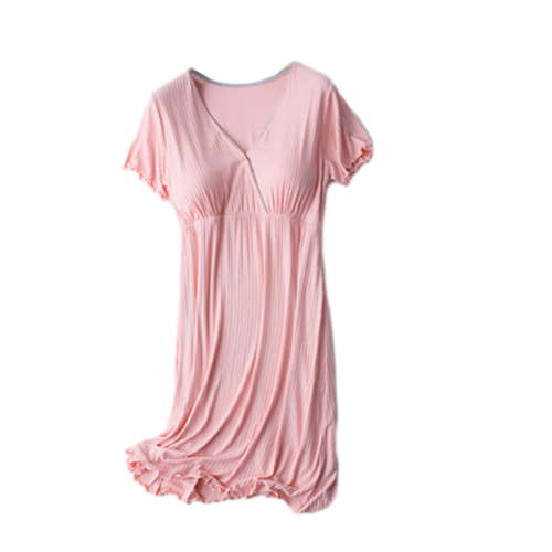 VEKDONE Clearance Nursing Nightgown Dress, Women 3 in 1 Delivery/Labor/Nursing Nightgown Short Sleeve Pleated Maternity Sleepwear for Breastfeeding Pink XL
