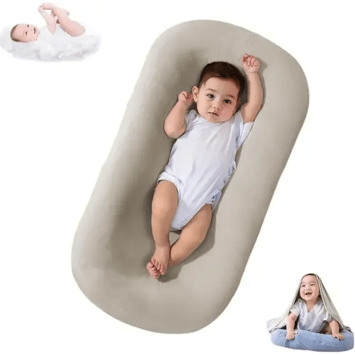 Lucakuins Baby Lounger, Bionic Design Baby Lounger for Newborn 0-24 Months, Soft Organic Cotton Breathable Lounger for Infants (Light Gray)