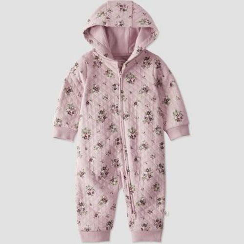 Little Planet By Carter's Organic Baby Girls' Quilted Floral Hooded Jumpsuit - Pink Newborn