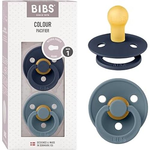BIBS Pacifiers Colour Collection | Natural Rubber Baby Pacifier | Set of 2 BPA-Free Soothers | Made in Denmark | 0+ Months (Pack of 2) | Deep Space/Petrol