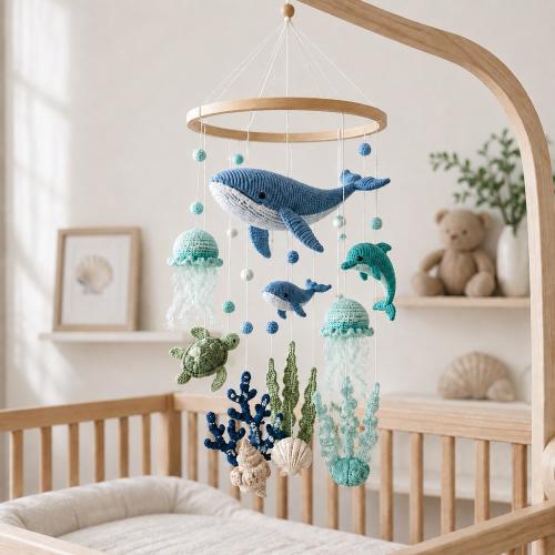 Crochet Ocean Baby Mobile, Whale Dolphin Turtle Jellyfish Crib Mobile, Under the Sea Nursery Decor, Baby Shower Gift