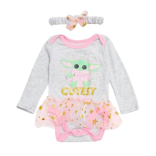 STAR WARS Baby Yoda Newborn Baby Girl Long Sleeve Bodysuit with Tutu and Headband