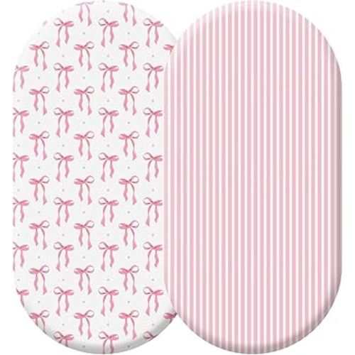 Oudain 2 Pack Pink Baby Bassinet Sheets Girls Bow Coquette 32'' x 16" Stretchable Soft Crib Sheets Cradle Bed Set Fitted Cover for Oval Rectangle Hourglass Mattress Infant Nursery Toddler Room Decor