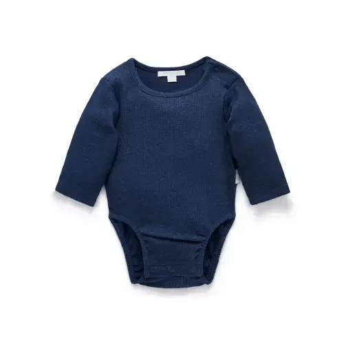 Navy Long Sleeve Ribbed Bodysuit - Baby Bodysuits - Purebaby - Purebaby