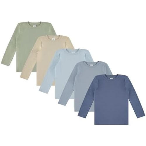 Cudlie 5-Pack Toddler Boys’ Solid Long Sleeve Tees– Five Timeless Cotton Blend Crewnecks in Rich, Modern Colors