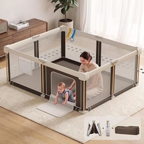 Foldable Playpen, 71"×59" Foldable Baby Playpen with Carry Bag