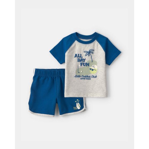 Baby Boy 2-Piece 'All Day Fun' Golf Top & Short Set - Grey/Blue | Carter's