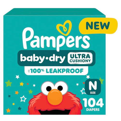 Pampers Diapers - Baby Dry - Size 0, 104 Count, Absorbent Disposable Newbort Diaper (Packaging May Vary)