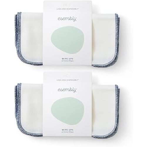 Esembly Wipe Ups, Organic Cotton Reusable Baby Wipes, Soft and Sturdy Washable Cloth Diaper Wipe, One Size, 2 x 12-pk (24 wipes)