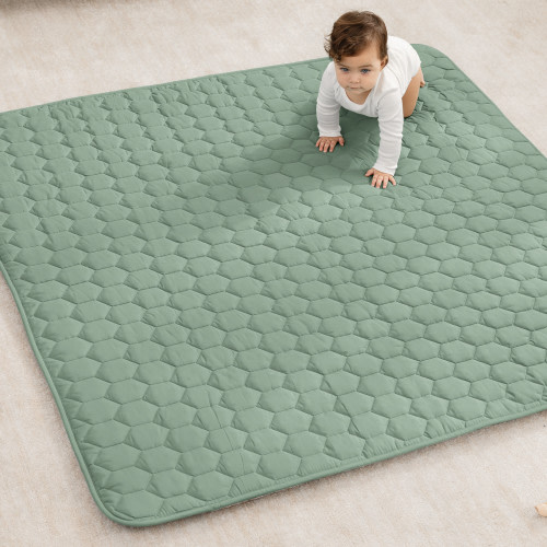 Comfy Cubs Quilted Kids Play Mat with Non-Slip Bottom - Fern, Square