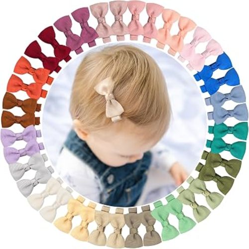 ALinmo Hair Clips 40PCS, 2inch Baby Girls Clips, Fully Lined Baby Bows Tiny Hair Bows Alligator Clips for Infants Toddlers in Pairs