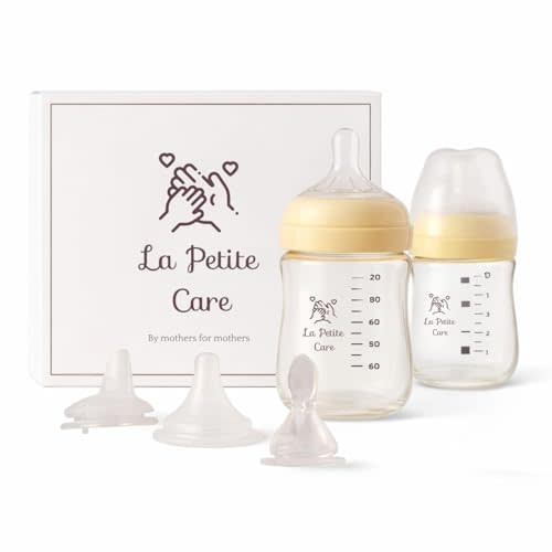 Glass Baby Bottles Anti Colic Set 2 Pack 3oz and 6oz BPA Free Heat Resistant Borosilicate Glass with 3 Silicone Nipples Wide Neck Gift Box Baby Shower Easy to Sterilize for Newborn 0-9 Months