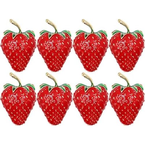 Qinwuwu Knobs Handles Pulls Iron Carving Strawberry Decorative Art Jewelry Boxes Pulls Knobs Creative Handles Kitchen Hardware Cupboard Drawer Dresser Zinc Alloy Pack of 8 pcs, Red