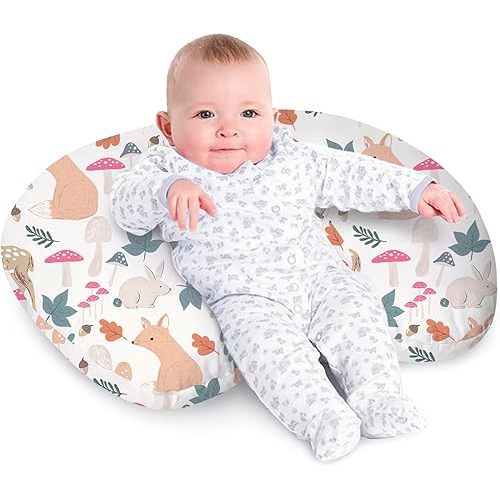 Little Grape Land Nursing Pillow, Breast Feeding Pillows, Baby Support Pillow for Bottle Feeding, Sitting Support with Machine Washable Removable Cover & Breathable Filling (Forest Friends)