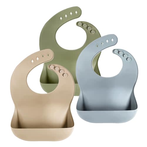 Silicone Baby Bibs Baby Feeding Set, 3Pcs Adjustable Silicone Feeding Bibs for Baby Feeding Essentials Baby Must Haves