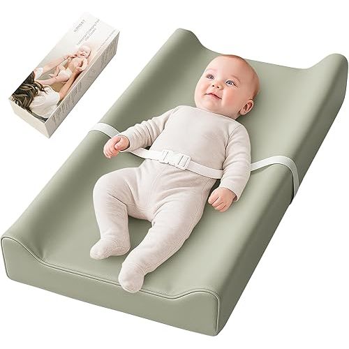 Konssy Vegan Leather Baby Changing Pad, Soft Non-Slip Diaper Changing Pad with Waterproof Wipeable Cover for Nursery Dresser or Table, 32 x 16 inches