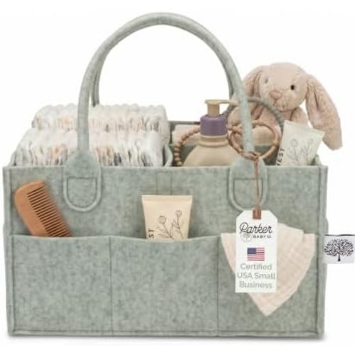 Parker Baby Felt Diaper Caddy & Diaper Organizer Basket - Regular, Sage