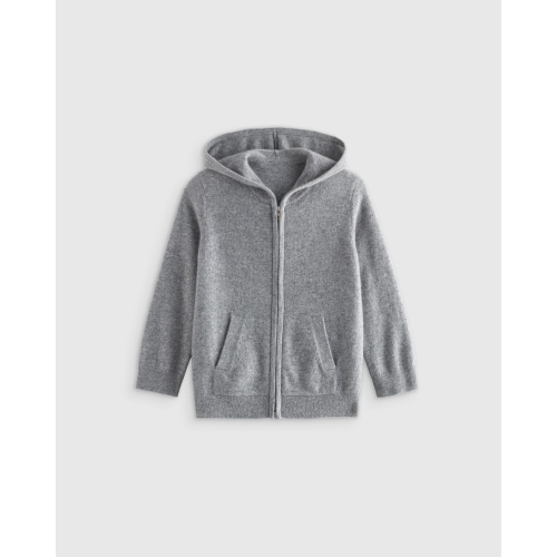 Washable Mongolian Cashmere Full Zip Hoodie Heather Gray