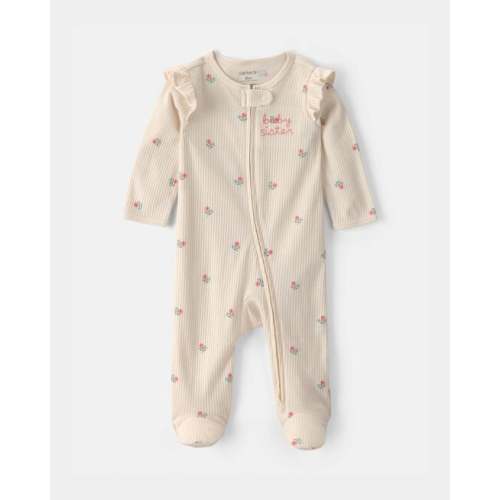 Baby Girl 'Baby Sister' Cotton 2-Way Zip Sleep & Play Pajamas - Ivory | Carter's