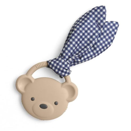 Itzy Ritzy Silicone Baby Teether, Crinkle Sensory Toy with Handle (Bear) | BPA-Free Textured Silicone Teether with Crinkle Fabric Tie, Easy-Grip Handle & Textured Surfaces for Soothing Teething Relief