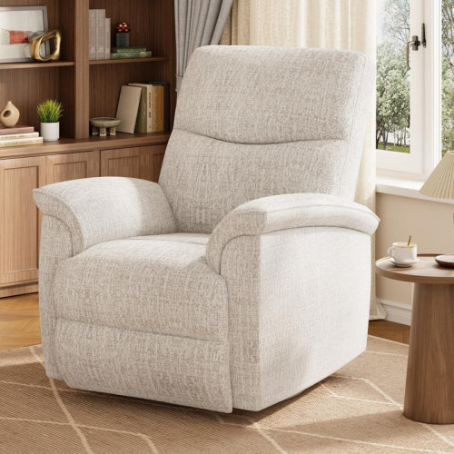 Trinx 360° Swivel Rocker Glider Nursery Recliner Chair, Chenille Upholstered with Padded Armrest & Deep Seat, Manual Reclining Sofa for Living Room, Bedroom, Nursery (White) | Wayfair